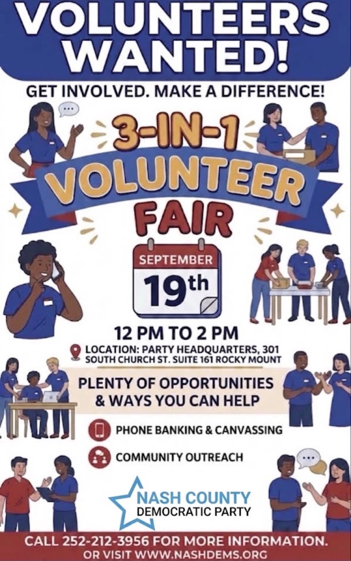 Nash County Democratic Party volunteer fair flyer